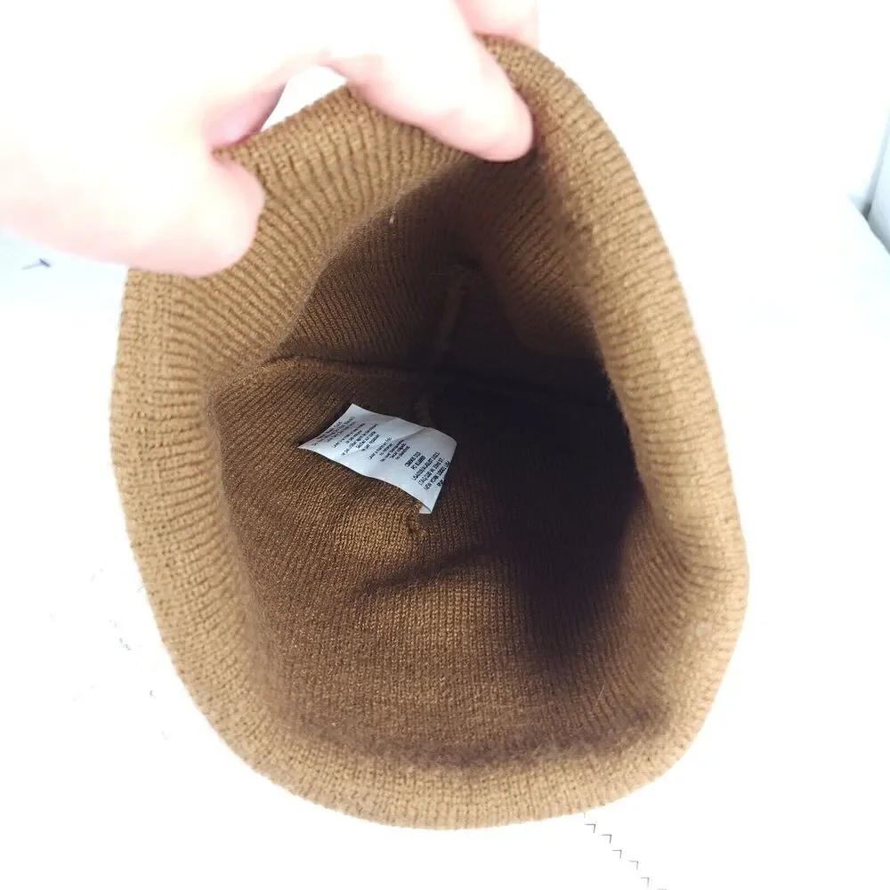 Carhartt Youth One Size Brown Ribbed knit Logo Pull On Cuffed Beanie Hat
